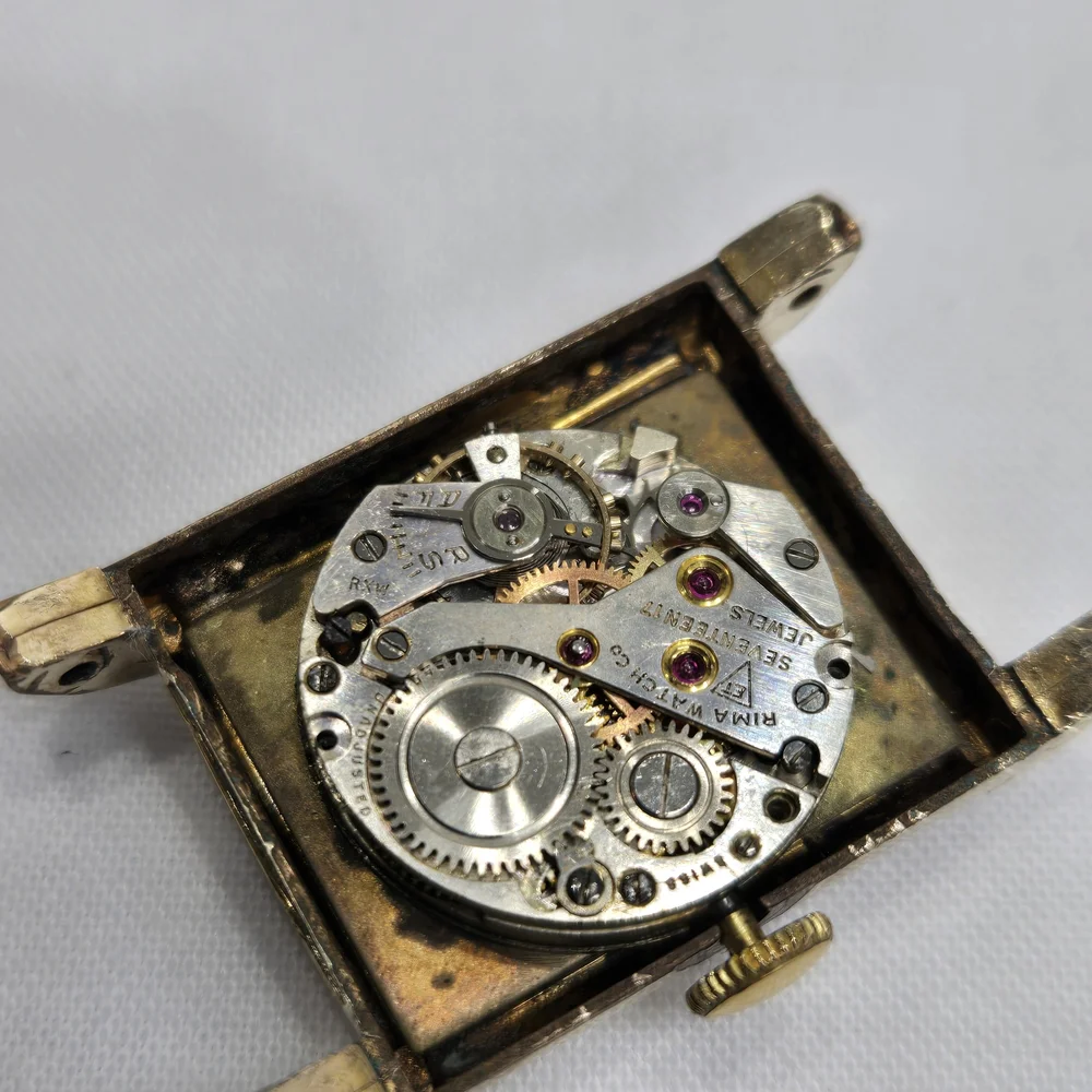 Vtg RIMA 17 Jewels Tank Style Wristwatch Swiss‎ Movement 10k R.G.P. Bezel Works